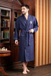 Классический длинный мужской халат Monte Carlo (синий)